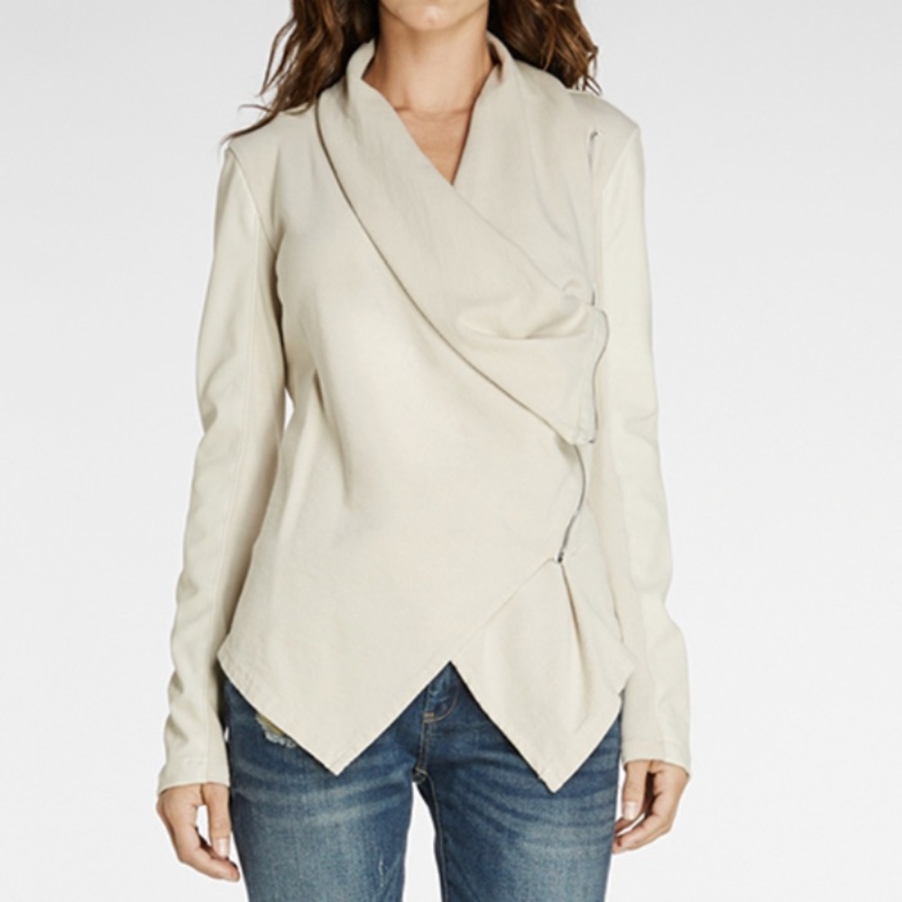 BlankNYC Drape Front Faux Leather Moto Jacket
